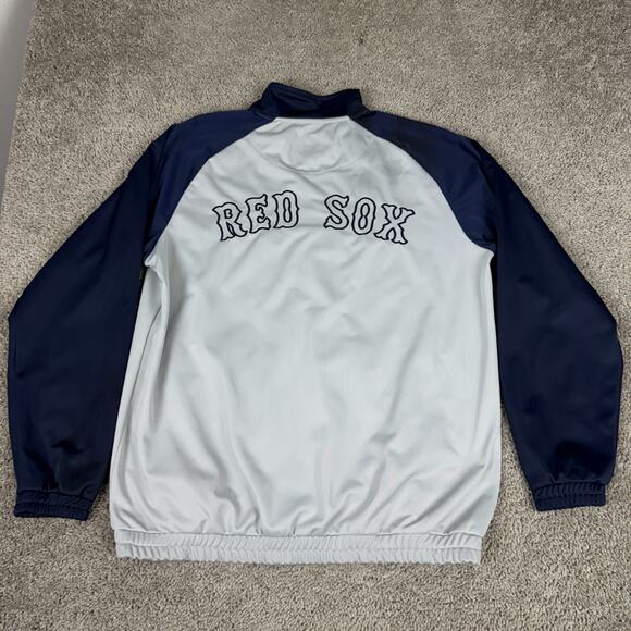 Boston Red Sox Jacket Mens L Gray Navy Baseball Zip Windbreaker Track Coat READ - Picture 10 of 15